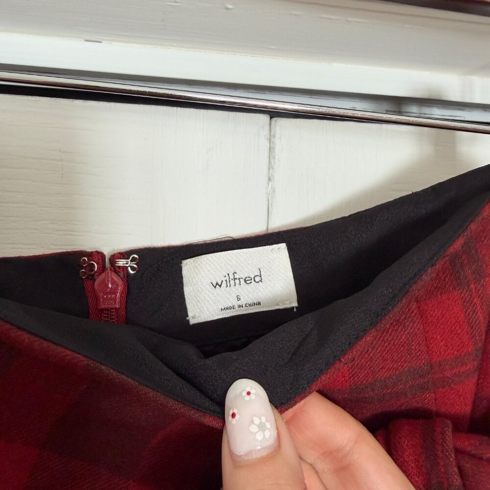 Red Plaid Wool Wrap Skirt – High-Waisted Mini Skirt - Picture 3 of 6